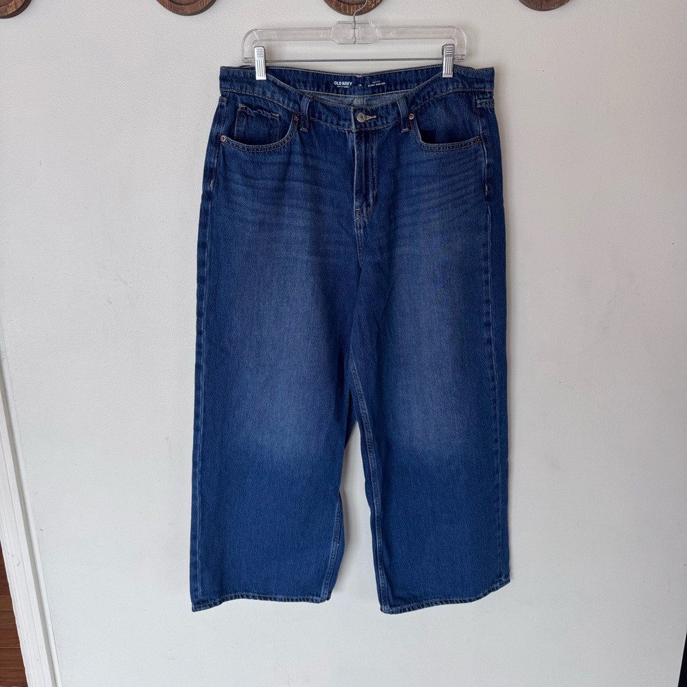 Old navy drapery denim high rise baggy Wide-Leg Denim Jeans size 14 - Picture 2 of 8